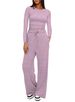 Women's Clothing Elegant Casual Set: Pleated Top With High-Waisted Wide-Leg Pants – Wrinkle-Free Polyester, Comfortable Lounge & Sportswear_ecoleips.com
