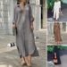Independent Station Wish European And American New Shirt Collar Cotton Linen Button Long Dress_ecoleips.com