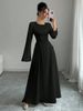 Women's Long Sleeved Satin Dress with Fitted Waist Arabian Style Middle Eastern Saudi Arabia Dubai Fashion Muslim Clothing_ecoleips.com