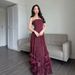Women's Strapless Belted Pleated 3D Floral Flowy Maxi Dress – Elegant Party Evening Gown 2026_ecoleips.com