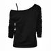 Women's Off-Shoulder Long Sleeve Top – Printed Love & Music Patterns, Stretch Polyester (S-2XL, 5 Colors)_ecoleips.com