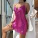 Aria Basics Aria Basics European And American Women's Nightclub Backless Metallic Coat Sequin Strap V-Neck Slit Dress X2669_ecoleips.com