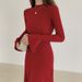 K Trendy Bell-sleeved V-neck Sweater Dress For Women; A Minority Design With A Slender Waist And Slimming Effect_ecoleips.com