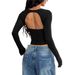 Square Neck Long Sleeve Bodycon Tee Y2K Streetwear Staple Stretchy Rayon Spandex Blend Trendy Cropped Fit Women's Top Black Pink White Khaki_ecoleips.com