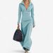 Long Sleeve Zip-Up V-Neck Dress – Minimalist Elegance In Soft Jersey Fabric_ecoleips.com