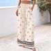 Women's Bohemian Print Wide Leg Pants High Waist Lace-Up Trousers Spring Summer England Style Fashion Polyester_ecoleips.com