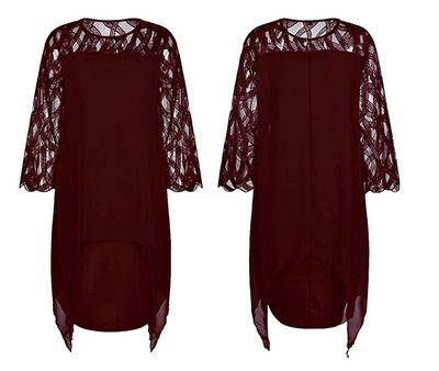 Women's Lace Splicing Chiffon Dress Three Quarter Sleeve Irregular Hem European And American Style_ecoleips.com