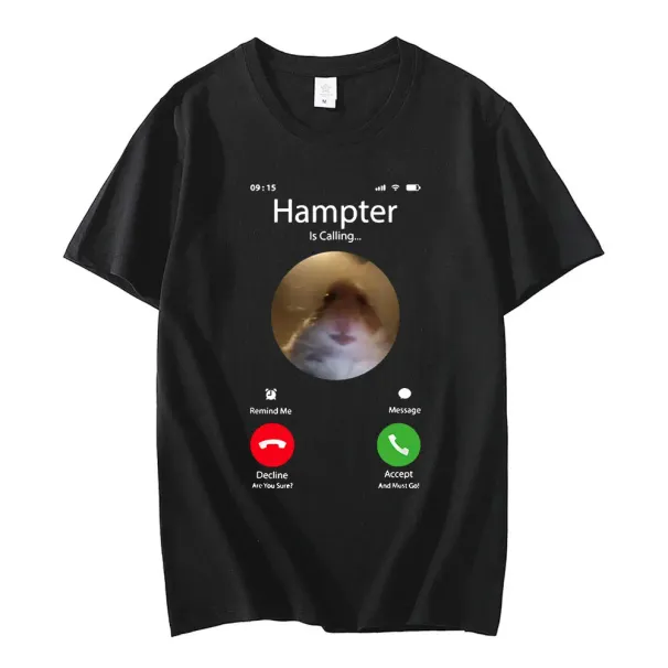 Dank Meme Hamster Staring Front Camera Hampter Calling T-shirt Fashion Short Sleeve T-shirts Oversized Streetwear Unisex_ecoleips.com