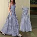Summer Striped Halter Dress For Women Elegant Off Shoulder Strapless Long Dress Waist Cinching_ecoleips.com