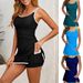 Women's Clothing Contrast Color Suspender Tankini Suit Side Pocket Sleeveless Top Skirt Pants Swimsuit Suit_ecoleips.com