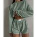 2025 Spring/Summer New Women's Set Fashionable Simple Style Slim Loose Fit Top Shorts_ecoleips.com