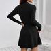 WG120 Spring New Women's Slim-Fit Ribbed Long-Sleeve Fleece Waist-Cinching A-Line Striped Stand Collar Dress_ecoleips.com