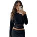 European American Style Basic Lace Patchwork Off-shoulder Design, Waist-cinching Long-sleeve Top With A Ladylike And_ecoleips.com