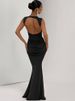 JULISSA MO Elegant Round Neck Ruched Bandage Women Maxi Dress Coffee Sleeveless High Waist Dress Autumn Slim Party Evening Dress_ecoleips.com