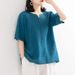 Summer Retro-Style Embroidered Cotton T-Shirt Made Of Pure Cotton; Features A Loose Fit That Flatters The Figure, A V-Ne_ecoleips.com