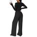 New Suits Long Sleeved Buttoned Solid Color Tight Top Plus Trousers Two Piece Suit For Women_ecoleips.com