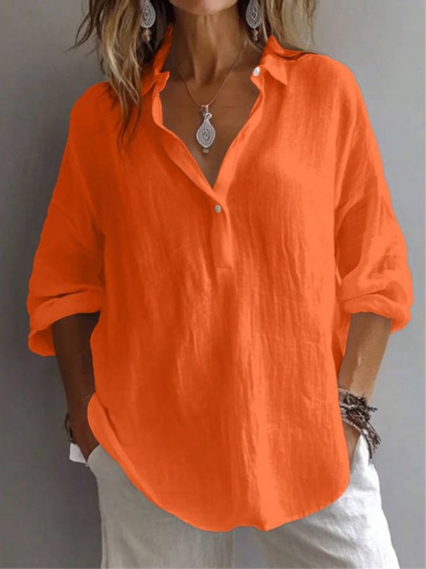 Women's Solid Color Shirt Casual Long Sleeve Button down Everyday Shirt with Regular Collar for Spring And Summer_ecoleips.com