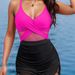 Women's Mesh Panel High-Cut One-Piece Swimsuit Tie-Front Removable Padding Sexy Monokini in Black/Ag/Ro Sizes S to XXL_ecoleips.com