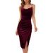 2025 Spring Summer New European American Velvet Strap Dress Elegant Evening Gown With Slit And Ruched_ecoleips.com