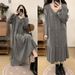 Autumn Winter New Korean Fashion Two-Piece Striped Hooded Knitted Maternity Dress_ecoleips.com