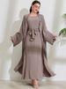 2025 Women's Muslim Clothing Fashion Elegant Cardigan Dress Belted Robe_ecoleips.com