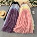 High Waisted Mesh Patchwork Cake Skirt For Women Fairy Like Layered Puffy Slimming Versatile A-Line Long Skirt Spring Style_ecoleips.com