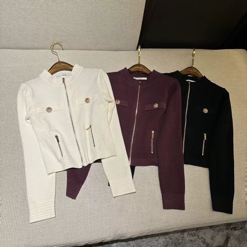 New Autumn French-Style Elegant Light-Luxury Zippered Long-Sleeve Slim-Fit Fashionable Slimming Sweater Coat_ecoleips.com