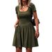 Elegant Women's Slim Dress Square Neck Short Sleeved Solid Color Spring Summer Fashion_ecoleips.com