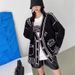 Women's Oversized Cardigan – Abstract Doodle Knit Sweater (Unisex Fit, Acrylic-Blend, Cozy Loungewear, S/M/L)_ecoleips.com