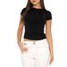 Women's Fashion Casual Short Sleeve Spring Autumn Solid Color Slim Fit Pullover T-Shirt Streetwear Base Shirt Top_ecoleips.com