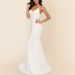 White 3D Floral Lace Spaghetti Strap Mermaid Wedding Dress, Criss Cross Tie Back Train Bridal Formal Evening Gown_ecoleips.com