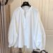 Women's Clothing Retro Pleated Puff Sleeve Loose V Neck Shirt_ecoleips.com