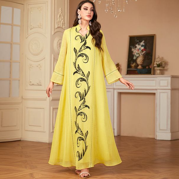 Women's Long Robe Fashionable Elegant Embroidery Patchwork Cross Border Muslim Fashion Dress_ecoleips.com
