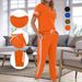 Women's Two Piece Set Round Neck Short Sleeve Loose Fitting Patch Top With Drawstring Cuffs Style Exclusive_ecoleips.com