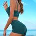 women's sexy bikini solid color high waist split swimsuit female _ecoleips.com