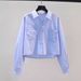 Women's Clothing Spring And Autumn Fashion Small Light Blue Short Shirt Women's Double Pocket Loose Long Sleeve Shirt_ecoleips.com