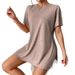 Summer Casual Women's Two Piece Suit Comfortable Bat Sleeve round Neck Slit T-Shirt And Tight Shorts Set_ecoleips.com