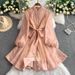 Elegant Retro Style Women's Dress Stand Up Collar Single Breasted Lantern Sleeve Slimming Waist Rhinestone Embellishments High End_ecoleips.com