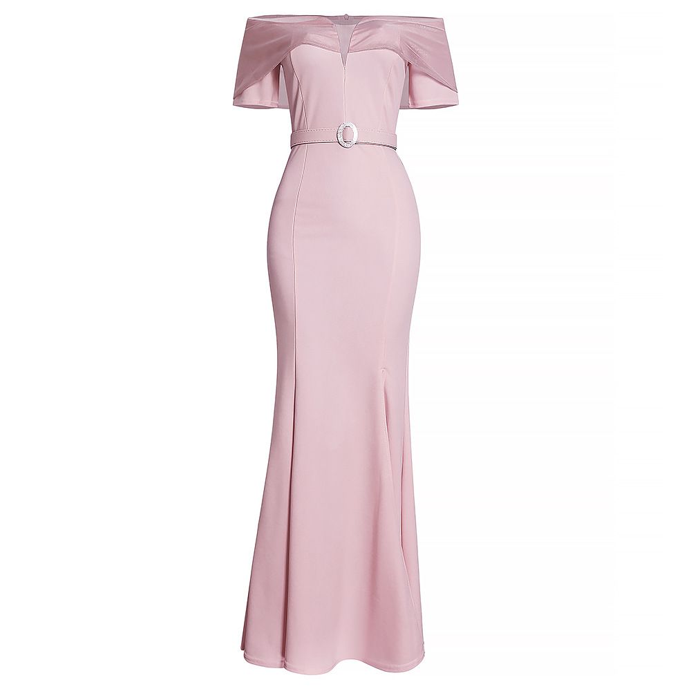 Plus Size Off-Shoulder Mesh Office Dress With High Slit – Elegant & Flirty Workwear For Women_ecoleips.com
