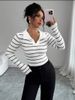 Women's American Style Striped Long Sleeve T-Shirt Slim Fit Knitted Base Layer Top for Europe And America_ecoleips.com
