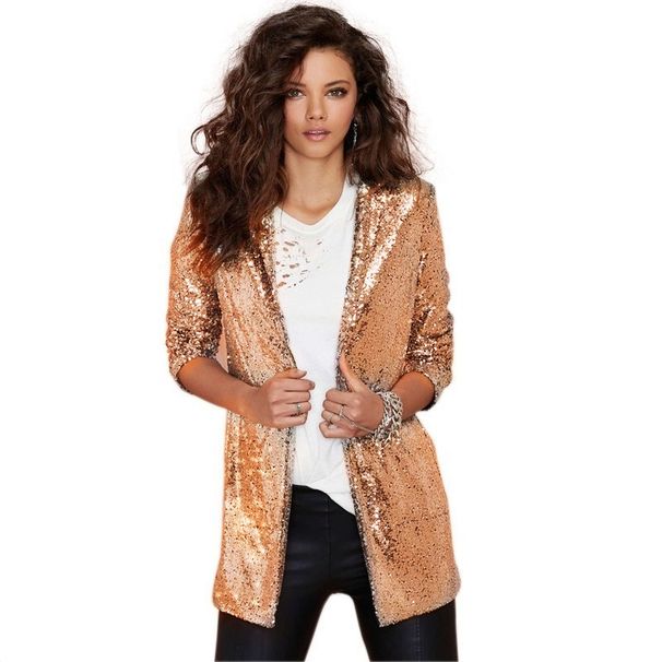 2025s Wind Performance Gold Sequin Suit Coat Night Club Women's Cardigan Bar Party Stage Dress_ecoleips.com