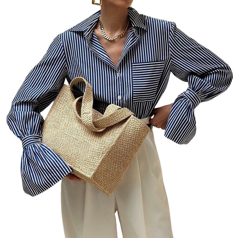 Women's Clothing Fashion Temperament Ins Style Long Sleeved Striped Shirt_ecoleips.com