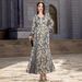 Women's Clothing V Neck Satin Jacquard Muslin Dress Handmade Beaded Elegant Long Sleeve Dress_ecoleips.com