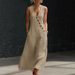 2026 Summer Cross-Border Women's Vacation Casual V-Neck Sleeveless Tank Dress_ecoleips.com
