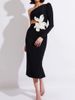 Elegant Luxury Black Bandage Party Dress Single Sleeve Cut Out White Pearl Embroidery Flower Midi Long Evening Prom Gowns SLN8_ecoleips.com