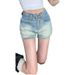 American Style Spicy Girl Denim Shorts, Women's Summer New High Waisted Design, A-Line Slimming, Elastic Blue Ultra_ecoleips.com
