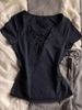 Retro American Short Sleeve V-neck T-shirt Women's Summer New Sweet Cool Style Hot Girl Waist-cinching Top Trendy Knitted Moi..._ecoleips.com