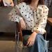 Women's Doll Collar Long Sleeve Shirt 2025 Autumn New Korean Style Sweet Polka Dot Single-Breasted Casual Blouse_ecoleips.com