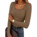 Women's Y2K Style Solid Color Lace Patchwork Long Sleeve T-Shirt Square Neck Slim Fit Casual Knit Top Comfortable Design_ecoleips.com