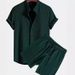 Women's Clothing Men's Casual Loose Multicolor Beach Wear Pit Stripe Short Sleeve Suit Two Piece Set_ecoleips.com